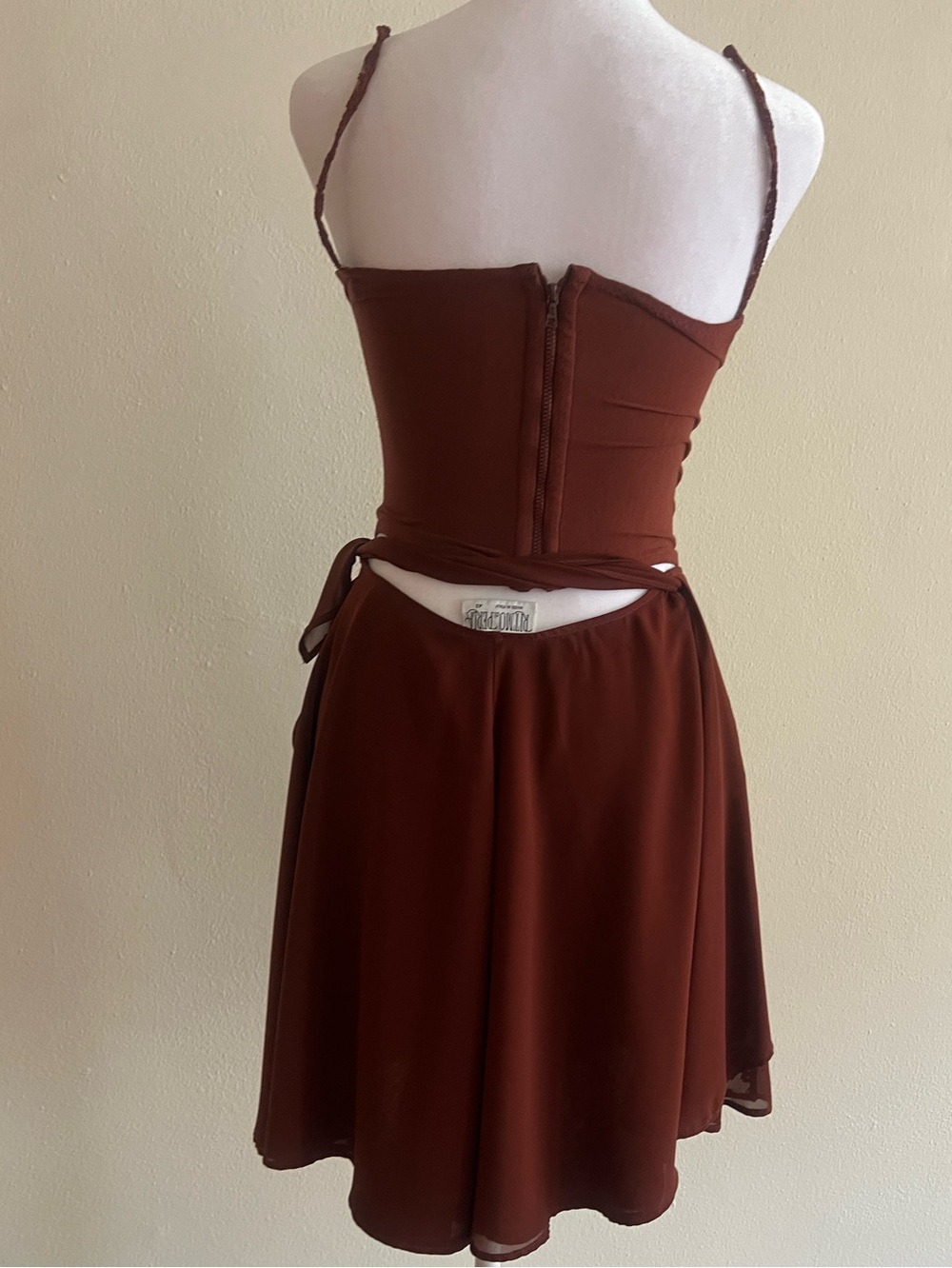 Ritmo di Perla Italy 2PC Set Brown Lace Corset Mini Skirt Size 42 Vintage - Picture 6 of 12